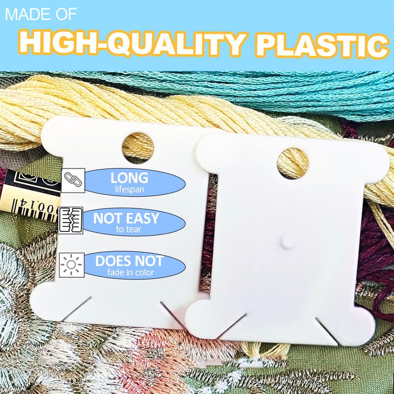 Fokanlo 300 Pieces Plastic Floss Bobbins for Cross Cotton Thread Craft DIY Sewing Storage, Thread Organizer Holder, Embroidery Thread Cards Cross Stitch Bobbin, White - Image 5